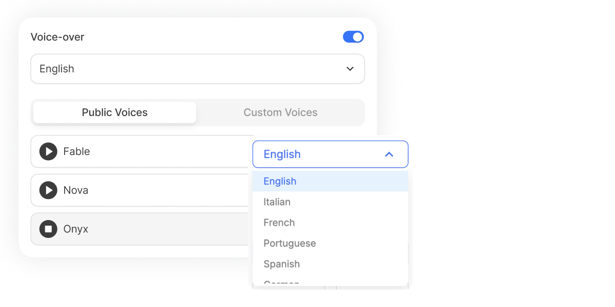 Admin using an AI video creation tool for education administrators to select multiple languages for video subtitles and narration