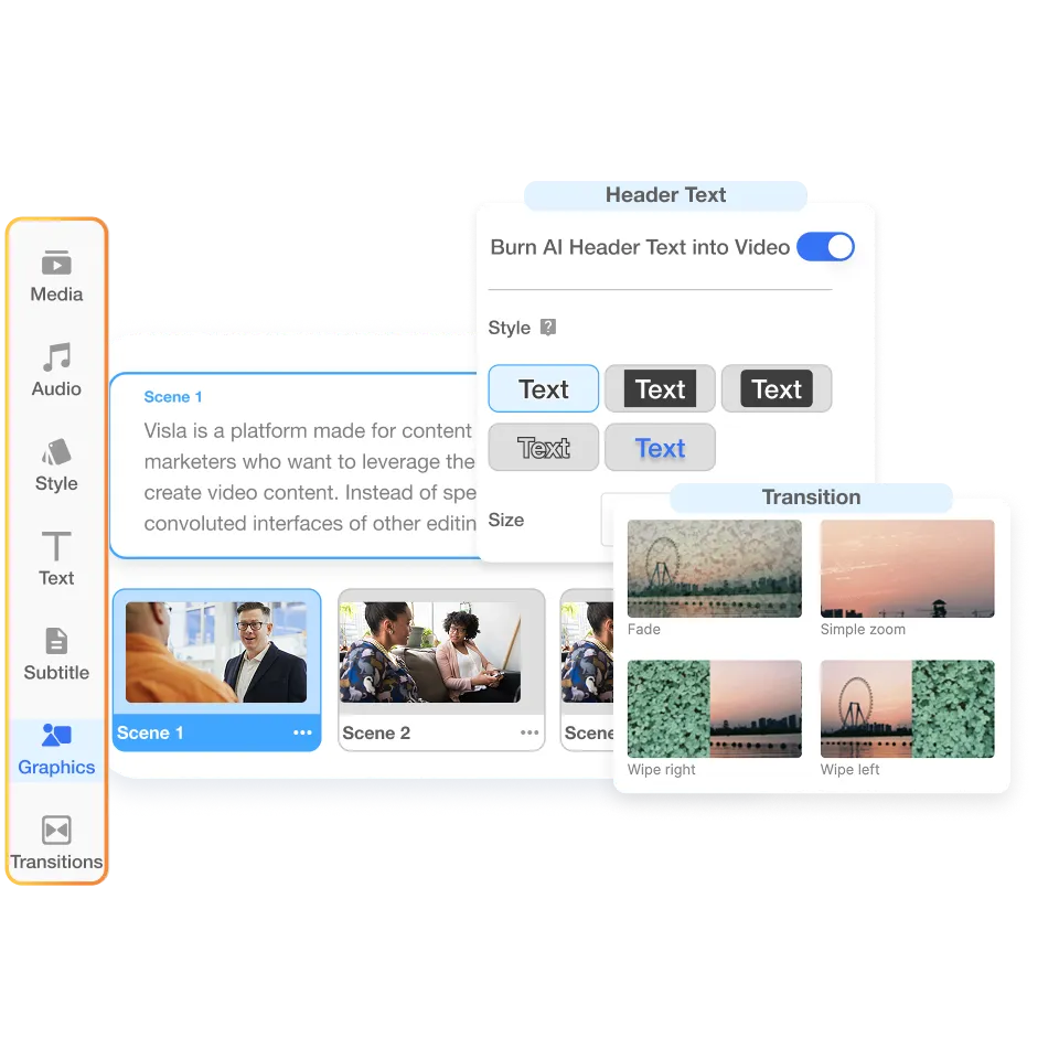 Edit your AI polished screen recording in the Visla Scene-Based Editor