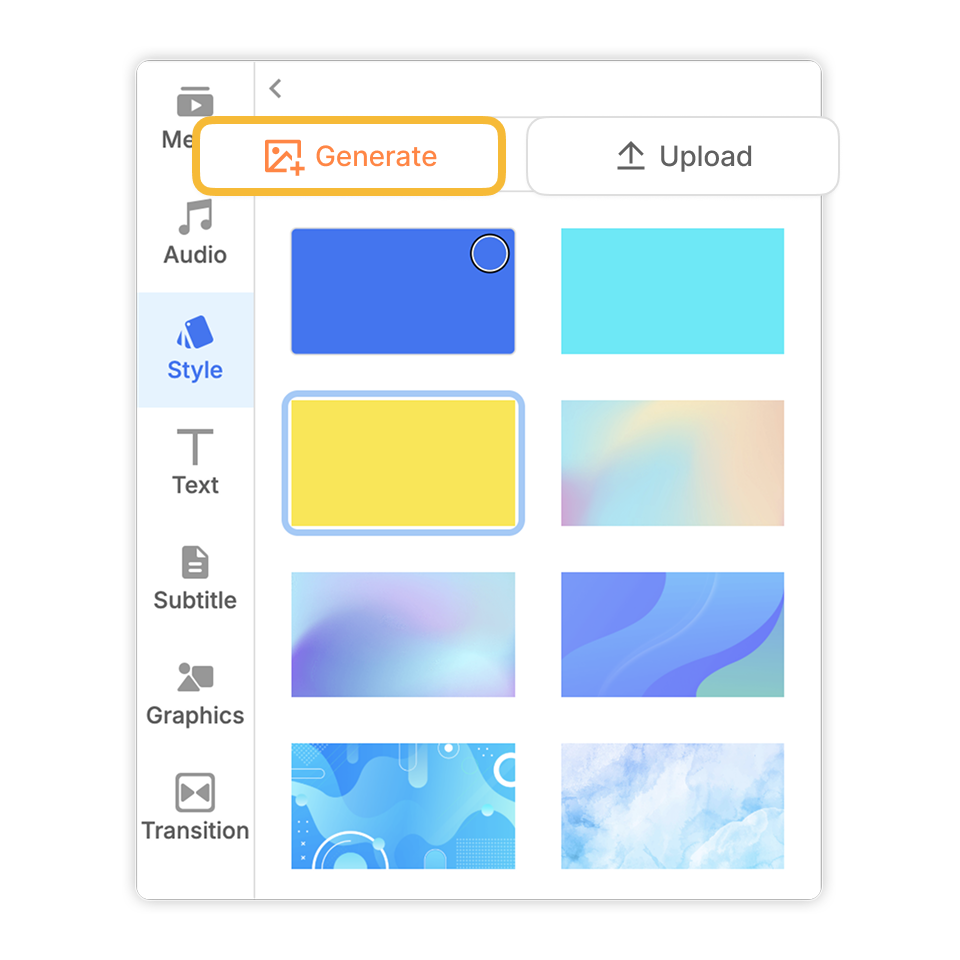 AI Wallpaper Generator — open a video project and go to Style in the left sidebar