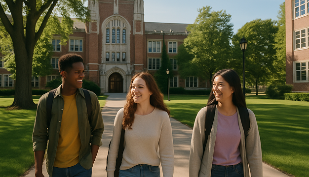 Students recording a tour video using AI video creation tool for campuses to support student recruitment