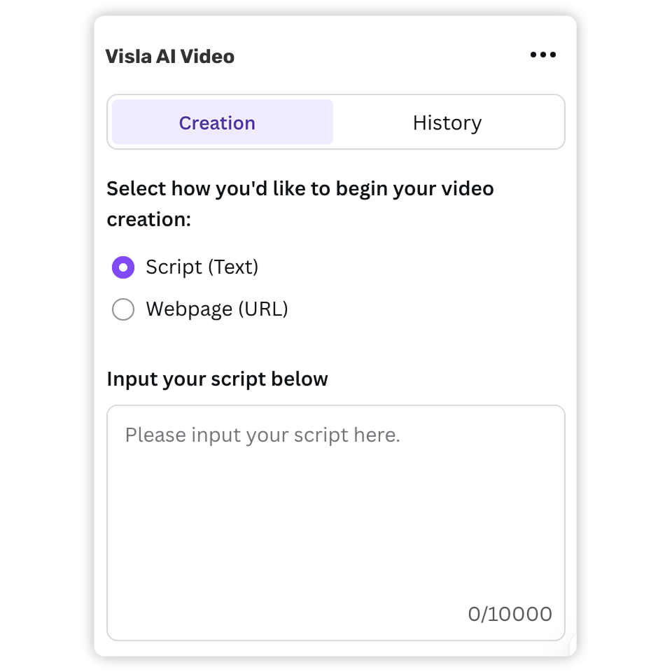Create videos in Canva with Visla AI by inputting a script or link