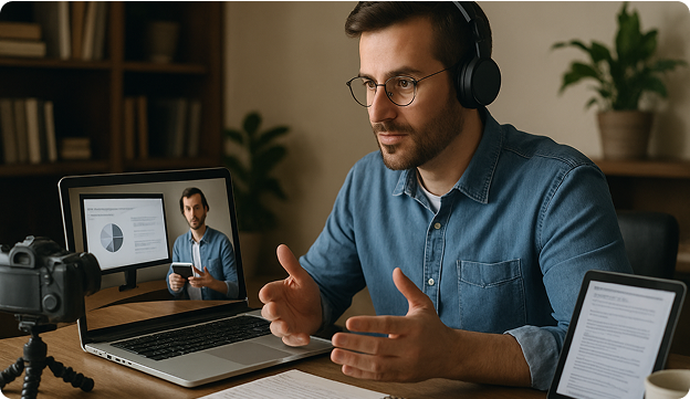 Educator using AI video tools for educators to create multilingual videos effortlessly