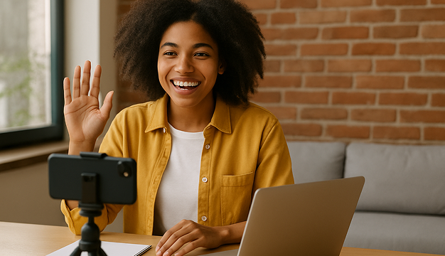 Admissions team using an AI video creation tool for higher education to create student outreach videos