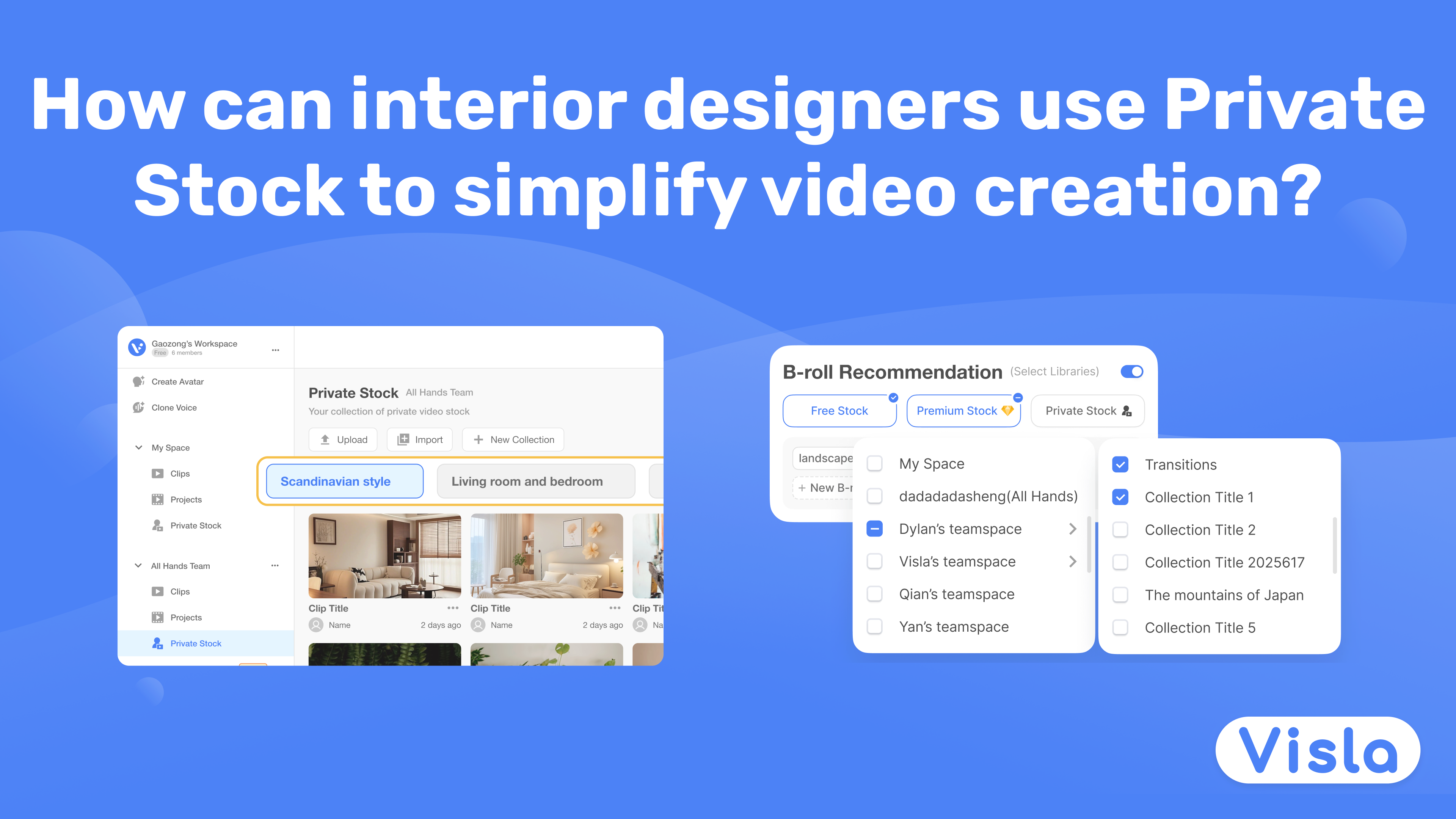 How can interior designers use Private Stock to simplify video creation?