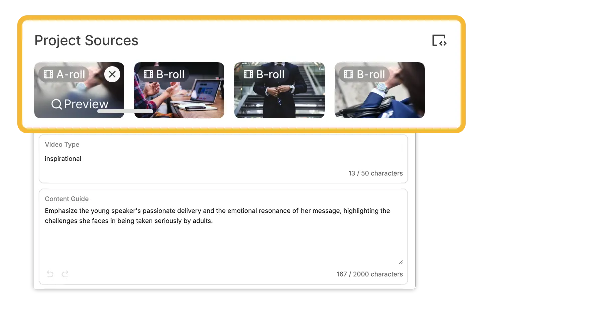 Visla AI reviews your uploaded images or clips to create a narrative video with a structured, logical storyline.