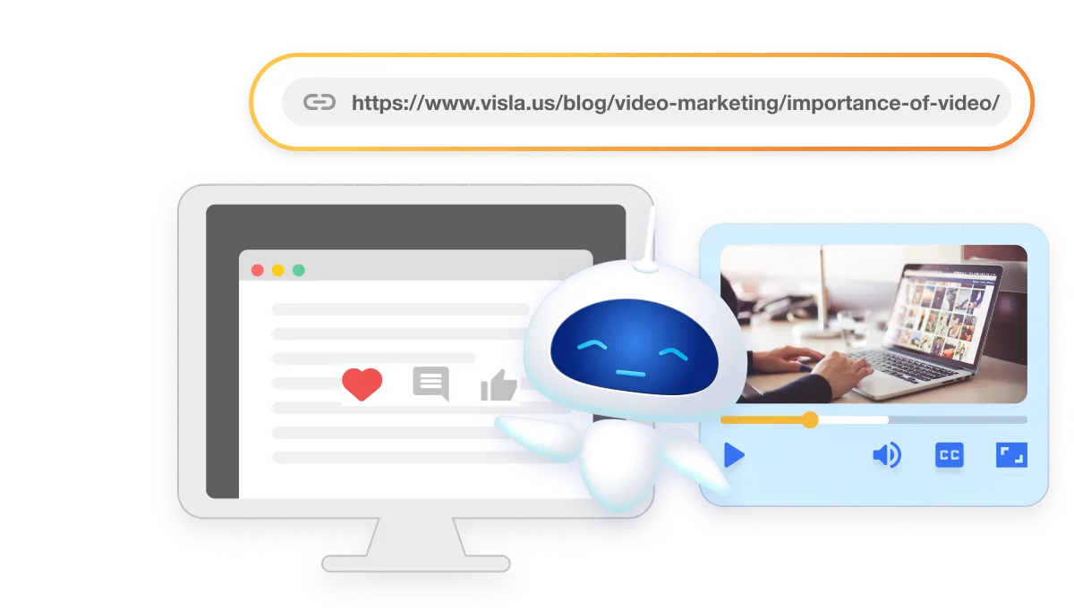 Easily share narrative videos created with Visla via download, direct link, or website embed.