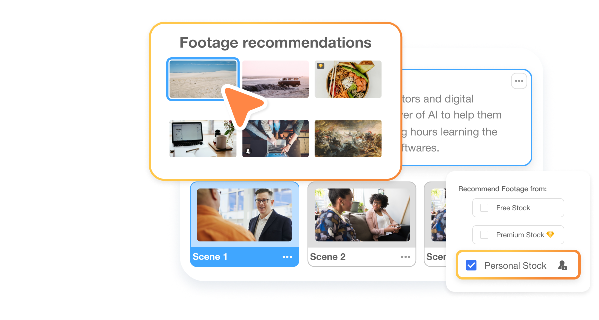 Tailored AI Recommendations interface of Visla Private Stock, providing contextually matched media suggestions to streamline video creation workflow.