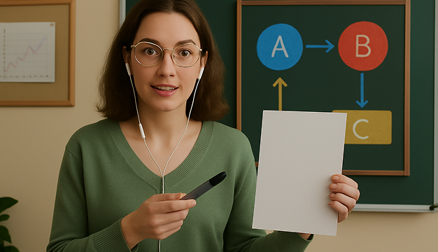 Teacher using AI video tools for teachers to create flipped classroom explainer videos with webcam recording