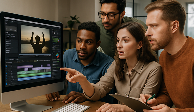 Students sharing and reviewing each other's videos using AI video tools for teachers in Visla