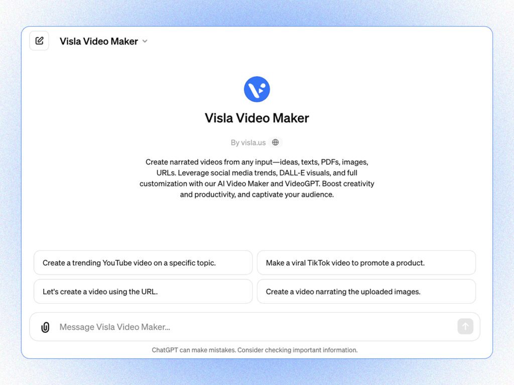 A stylized screenshot of the Visla upload window, which is where you can start with your AI video generation journey.