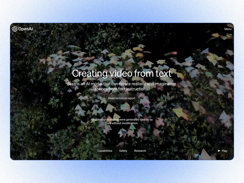 The landing page for OpenAI's Sora webpage. 