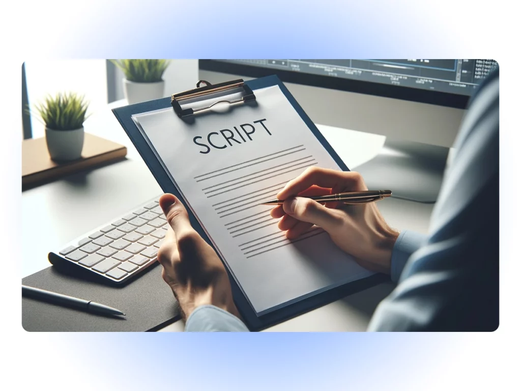 A stock photo of a man writing a script, an important aspect of corporate video production.