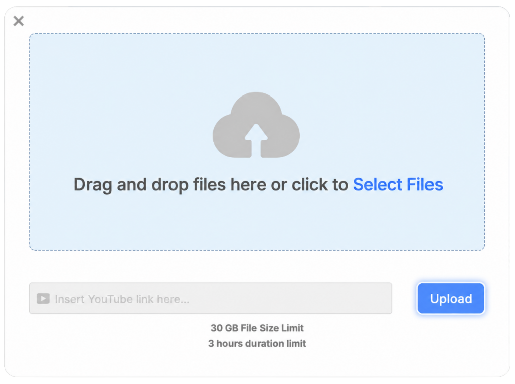 Visla upload window with video file and YouTube URL options